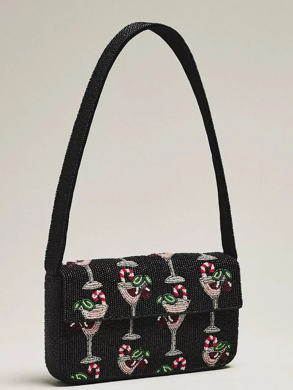Anthropologie Black Beaded Cocktail Motif Shoulder Bag